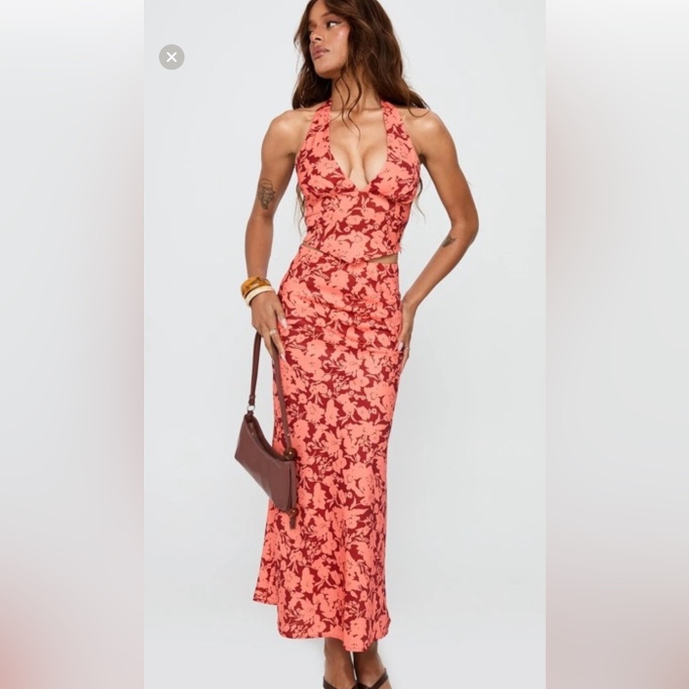 Princess Polly Coral Floral Maxi Skirt